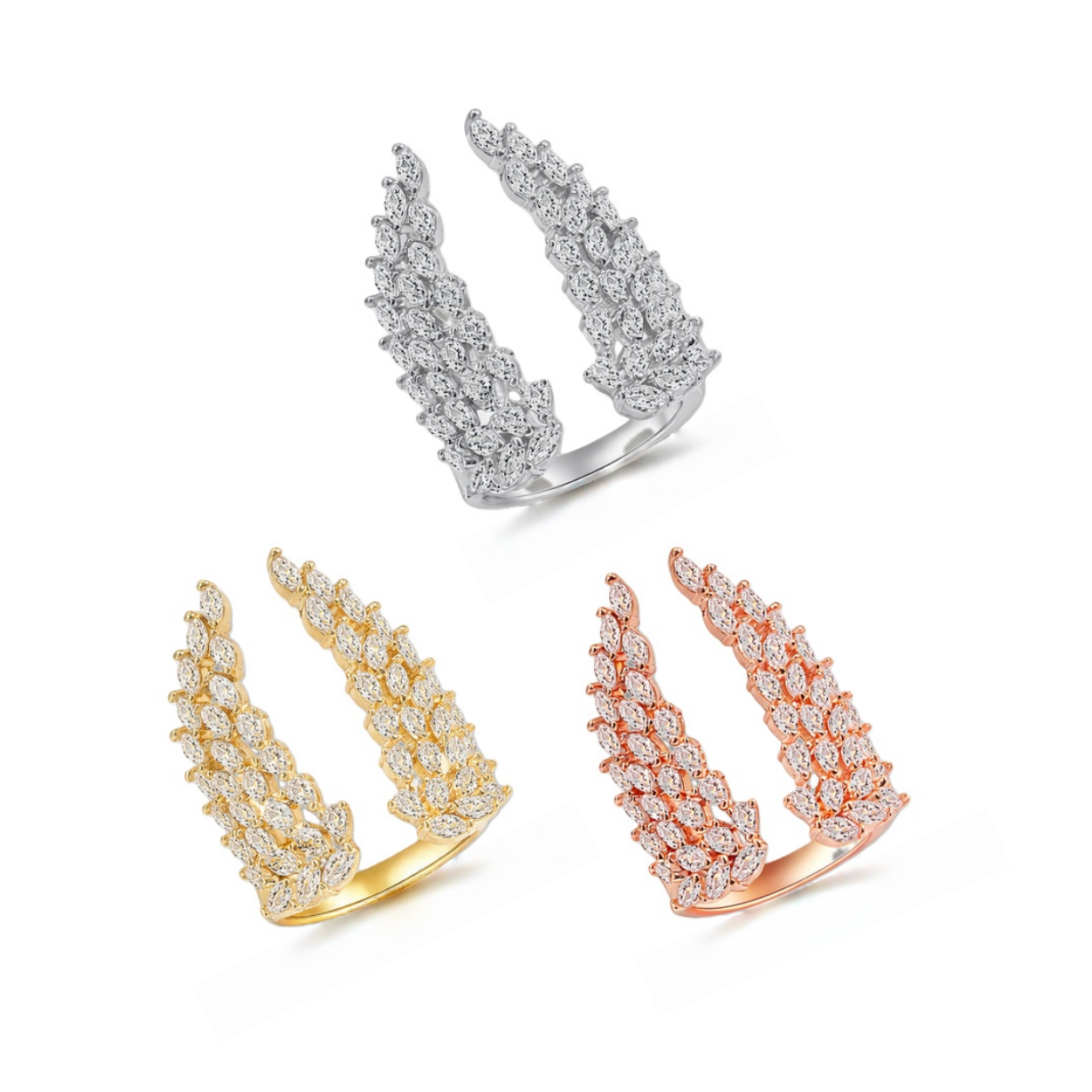 Women Sparkly Angel Wing Open Ring CZ Crystal Alloy Adjustable Rings Jewellery # R198