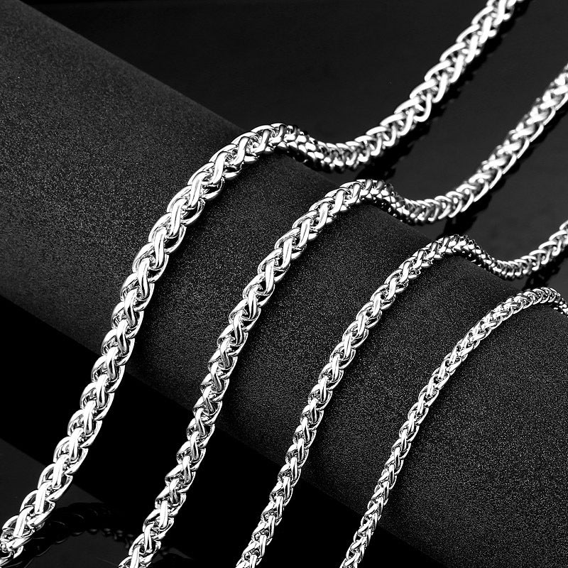 Basic Punk Stainless Steel Single Link Wheat Chain Necklace for Men Women