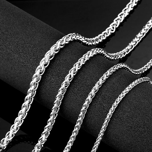 Basic Punk Stainless Steel Single Link Wheat Chain Necklace for Men Women