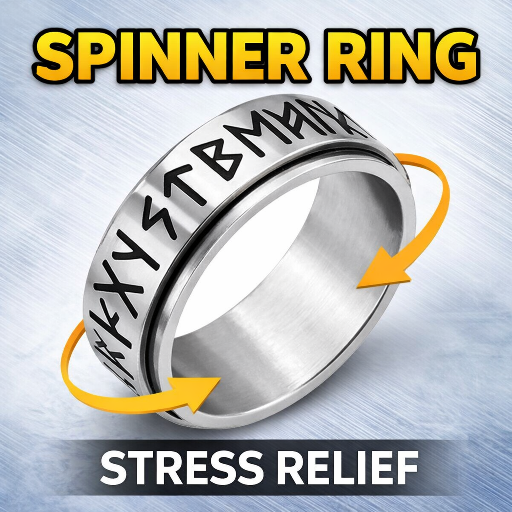 Viking Nordic Rune Spinner Ring Rotating Fidget Anxiety Stress Relief Norse Band # R421