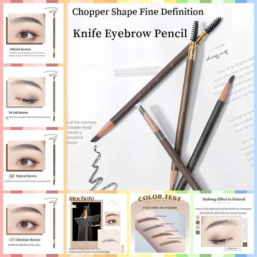 Waterproof Knife Shape Eyebrow Pencil & Spoolie Brush Natural Finish Brow Makeup