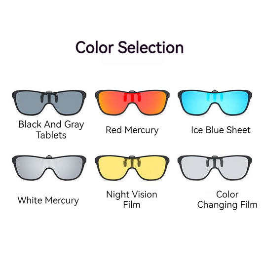 Unisex Fashion Flip Up Large Frame Sunglasses Clip On Polarized Multicolor Lens