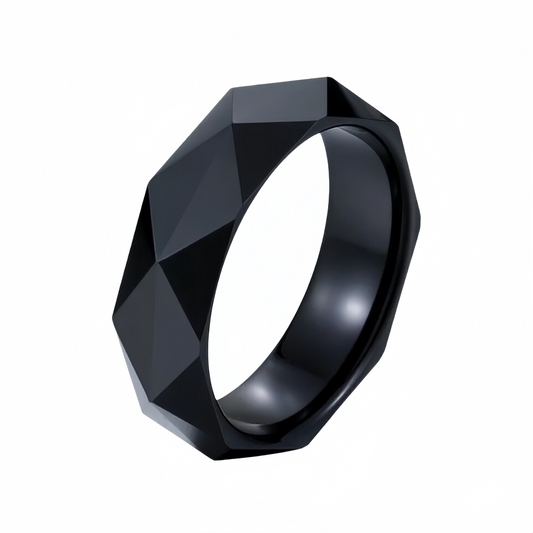 Unisex Comfort Fit Wedding Band Stainless Steel Faceted Geometric Ring Men Jewelry # R349