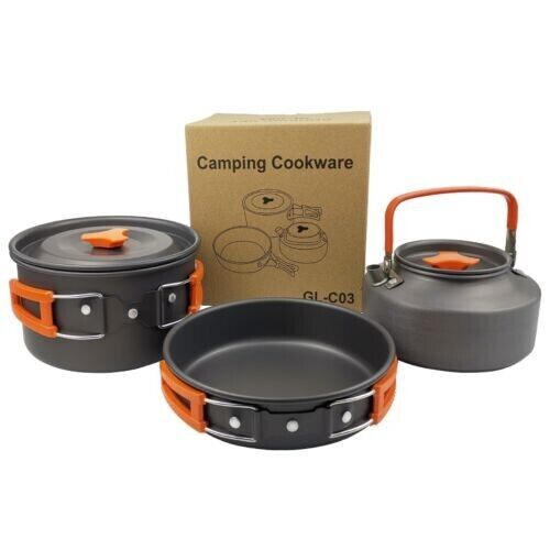 3pcs Outdoor Portable Camping Burning Kettle Pot Cookware Hiking Cooking Tool