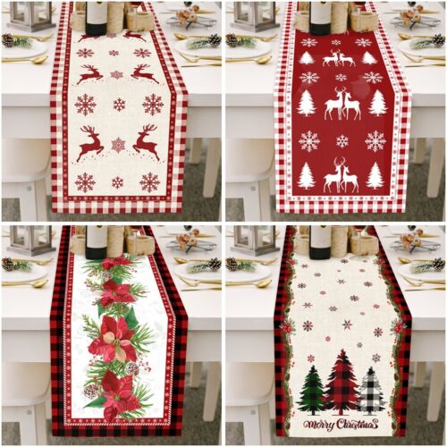 Christmas Tables Runner Tablecloth Home Dinning Table Flag Xmas Decor Cotton Lin
