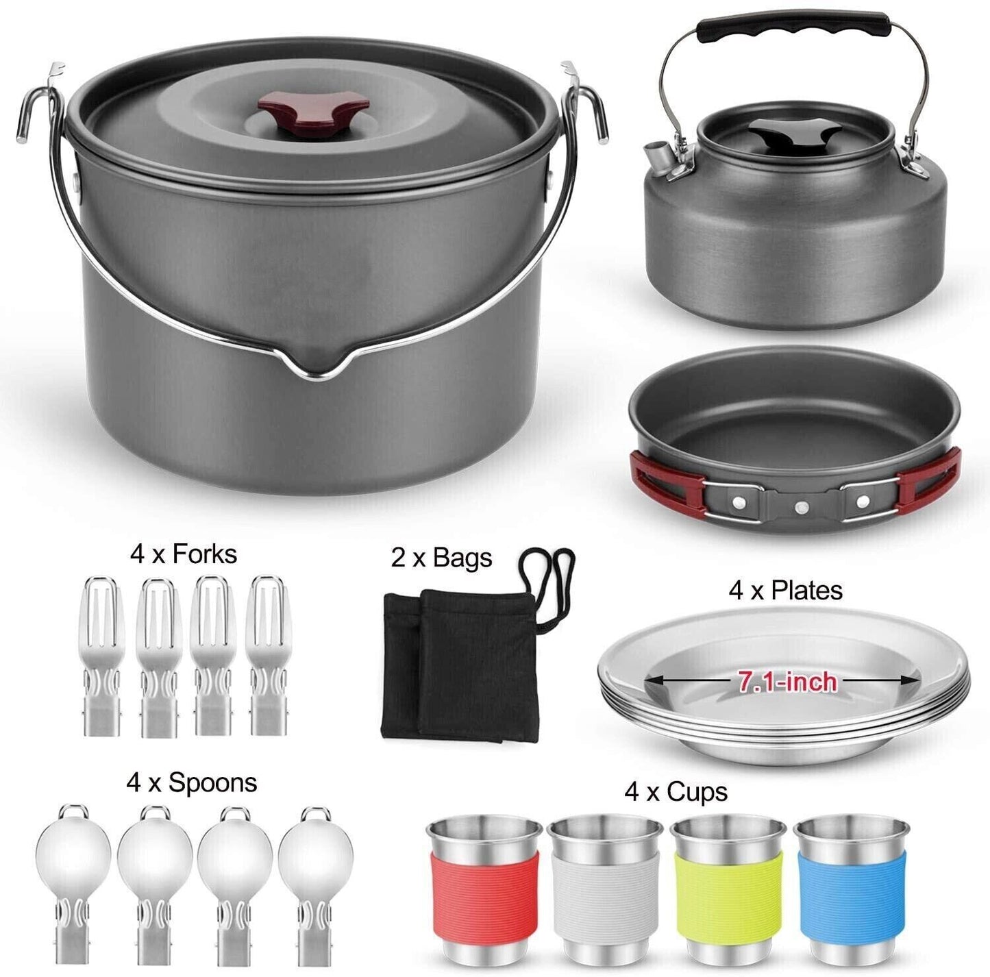 Outdoor Cup Plates Pan Burning Kettle Teapot Set Camping Cookware Picnic Tool