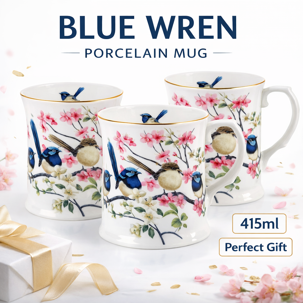 Australian Blue Wren Porcelain Mug Tea Coffee Cup Bird Lover Gift 415ml Birthday