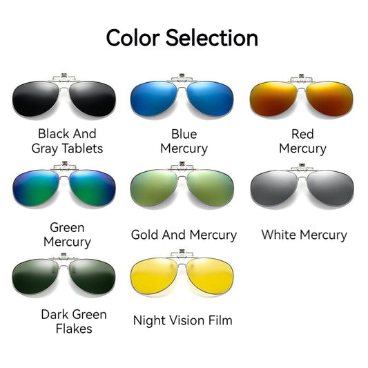 Unisex Polarized Flip-up Toad Style Metal Frame Sunglasses Clip-on Night Vision