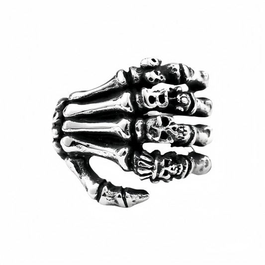 Men's Punk Skeleton Hand Skull Ring Rock Biker Vintage Silver Plated Gothic Band # R160