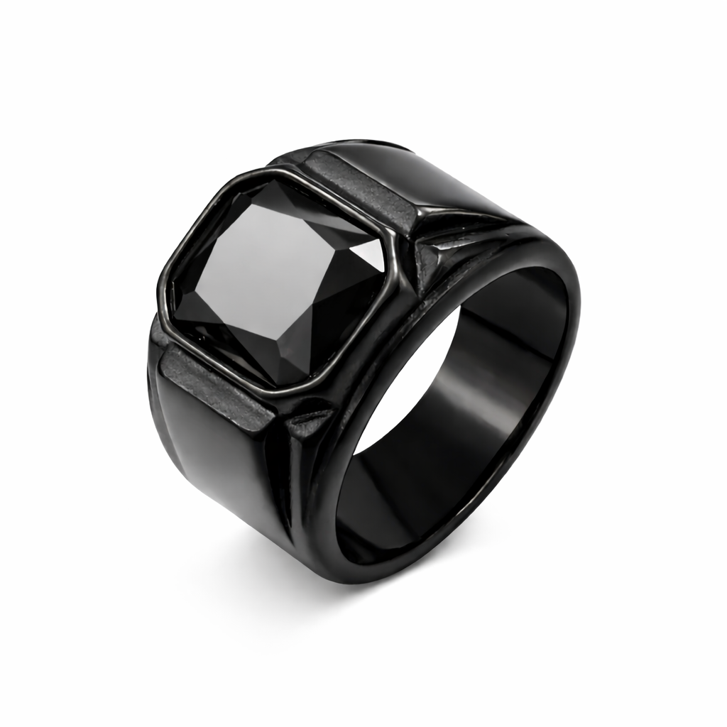 Men Biker Square Signet Ring Black or Red Synthetic Stone Vintage Statement Band # R321