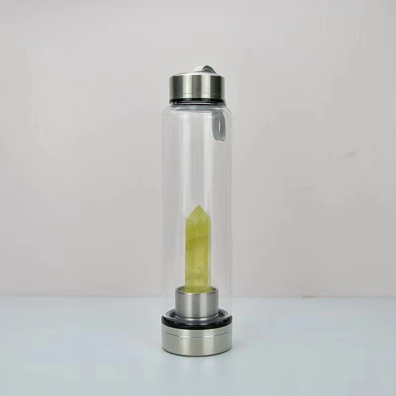 Fashion Colorful Energy Crystal Stone Hexagon Column Glass Water Bottle Gift