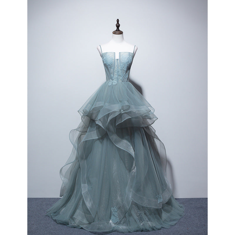 Women Formal Spaghetti Strap Wedding Dress Cold Shoulder Evening Dress