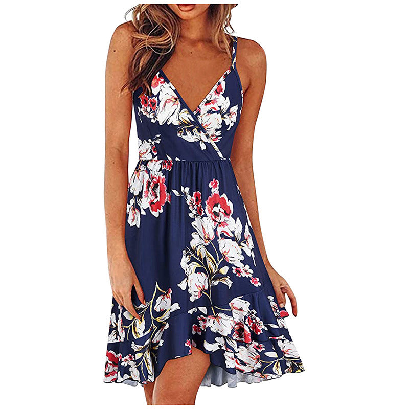 Women Fashion Sexy Spaghetti Straps Sleeveless Backless V Neck Dress