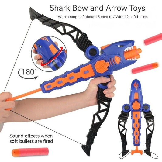 Children's Shark Bow Arrow Game Manual Rapid-Fire Soft Dart Shooting Toy Set
