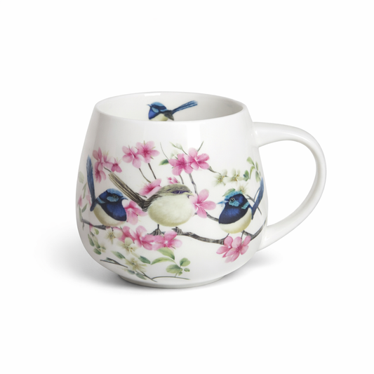 Blue Wren Bird Floral Mug 400ml Fine Porcelain Coffee Tea Cup Birthday Gift Box