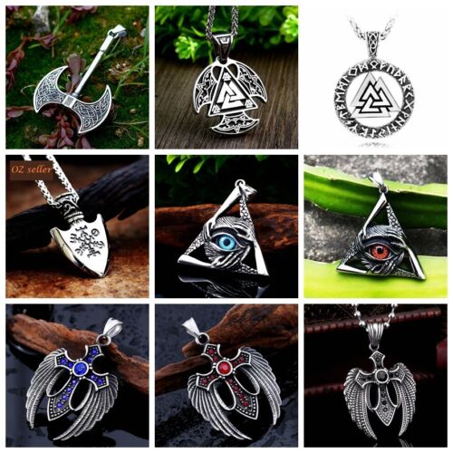 Cool Retro Punk Vintage Wolf Totem Valknut Pendant Biker Titanium Steel Necklace