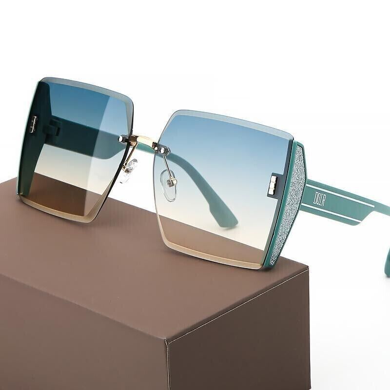 Fashion Square Rimless Personality Glasses Large Frame Cut Edge Sunglasses