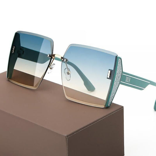 Fashion Square Rimless Personality Glasses Large Frame Cut Edge Sunglasses