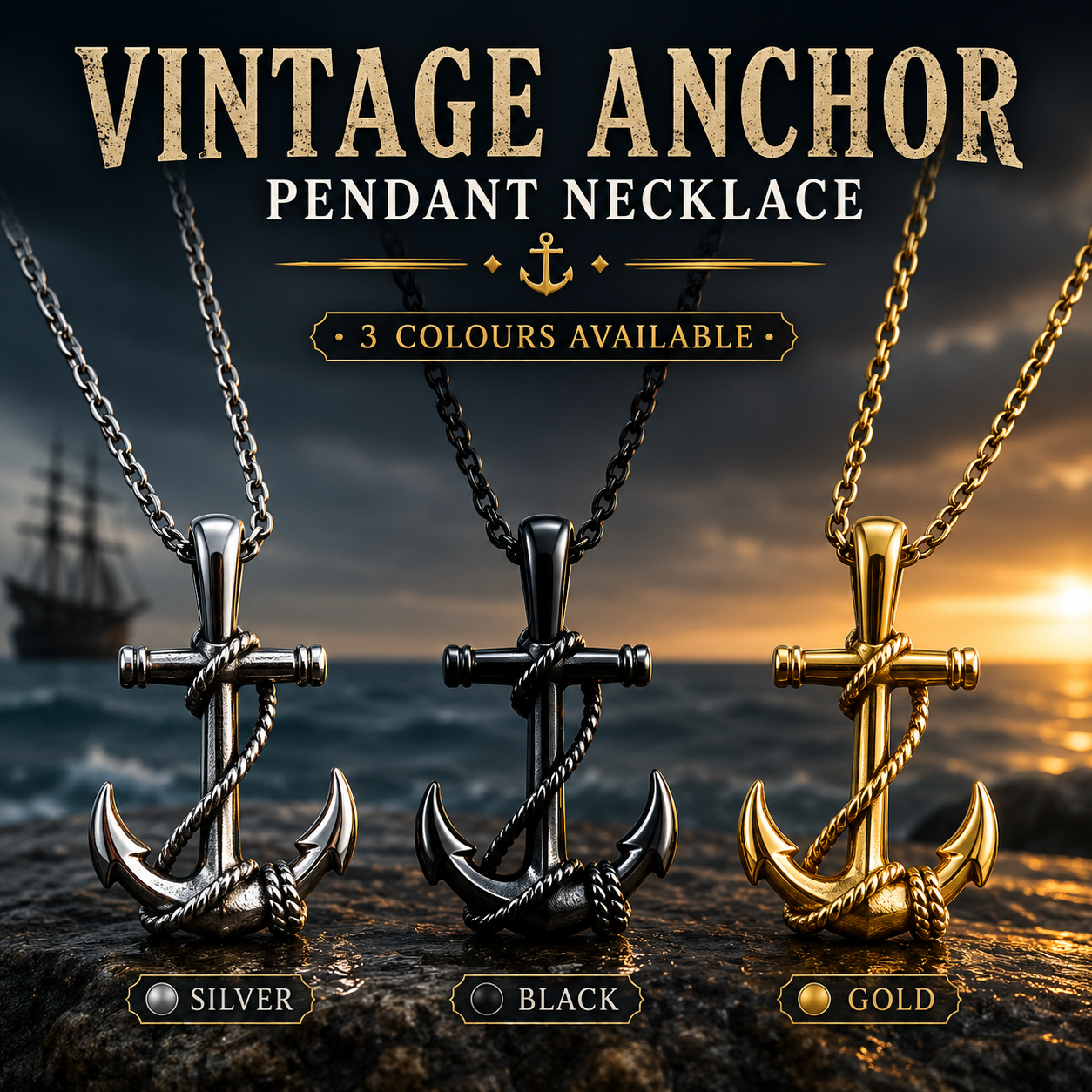 Unisex Anchor Pendant Necklace Stainless Steel Nautical Sailor Rope Charm Vintage Necklace 60cm Chain Gift PN0013