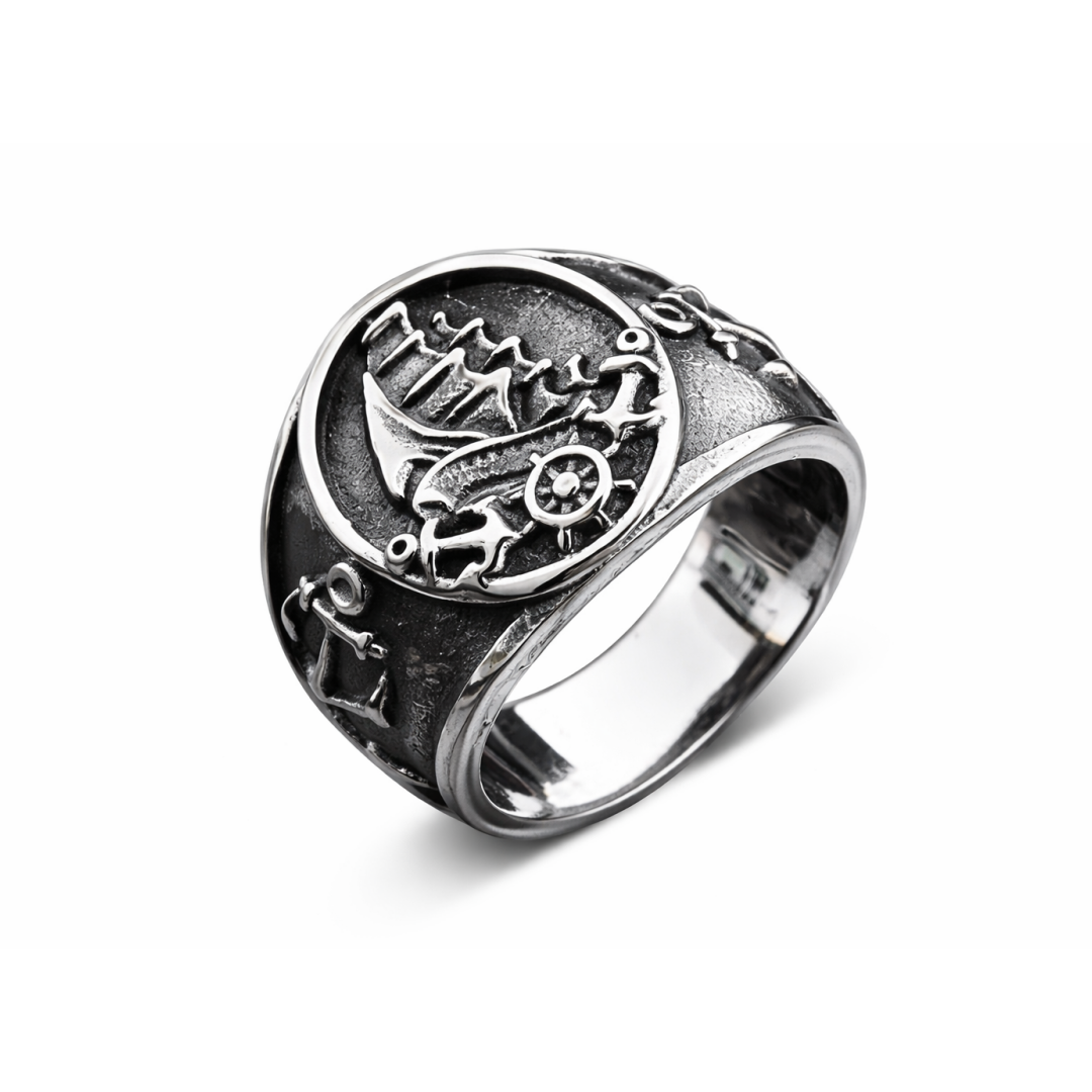 Men Nautical Anchor & Sailboat Engraved Ring Stainless Steel Punk Statement Band # R327