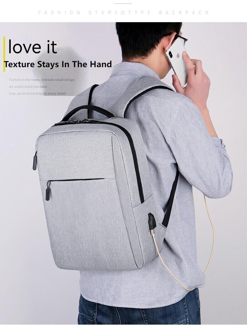 Unisex Waterproof Canvas Backpack USB Schoolbag Travel Laptop Business Bag
