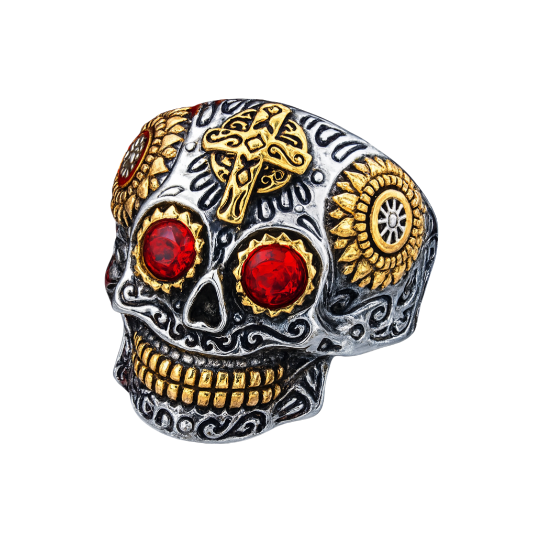Men Individuality Amulet Stone Strength Edgy Cross Craft Totem Skull Biker Rings # R260