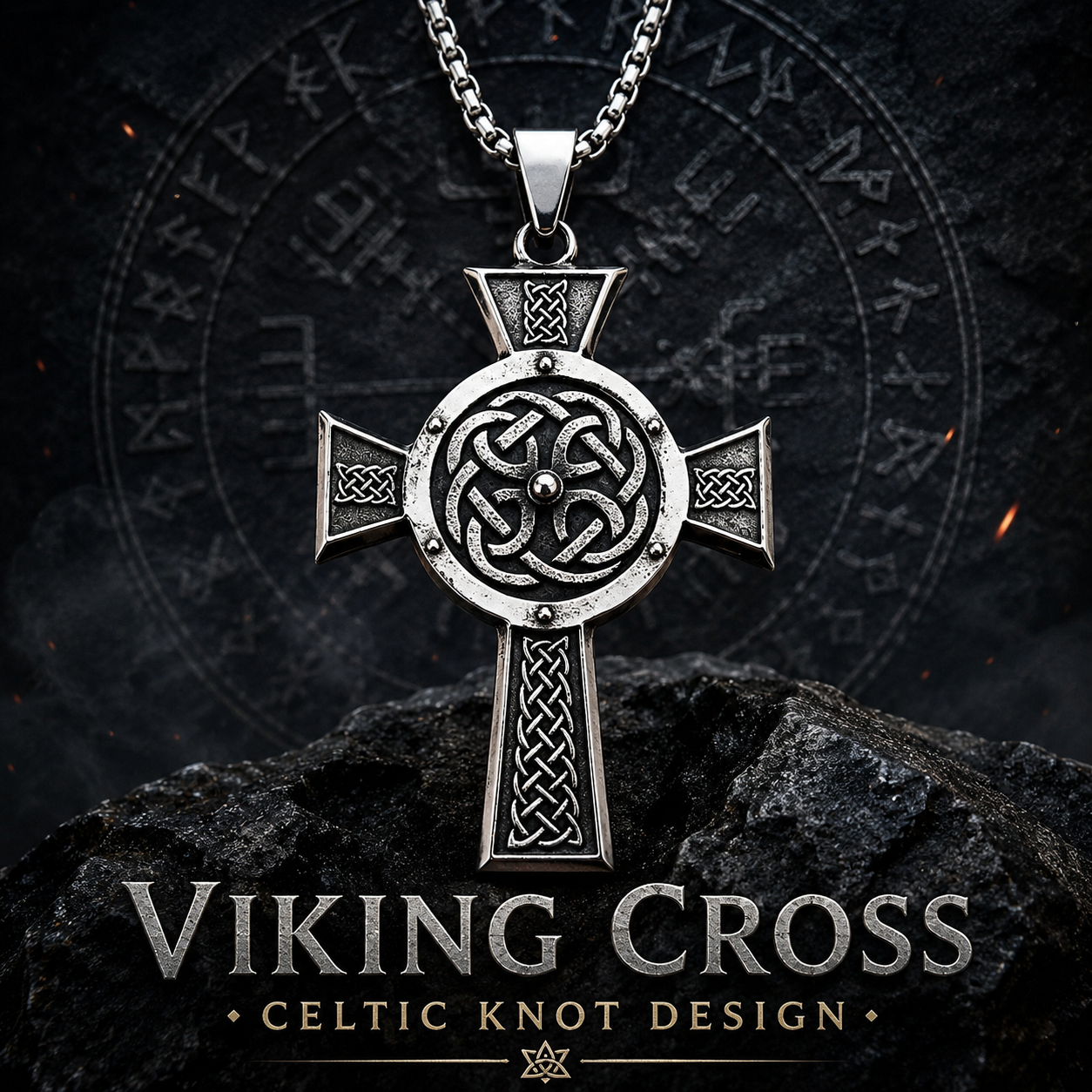 Men's Viking Cross Pendant Necklace Celtic Knot Nordic Odin Warrior Amulet Stainless Steel Chain Gift PN0161