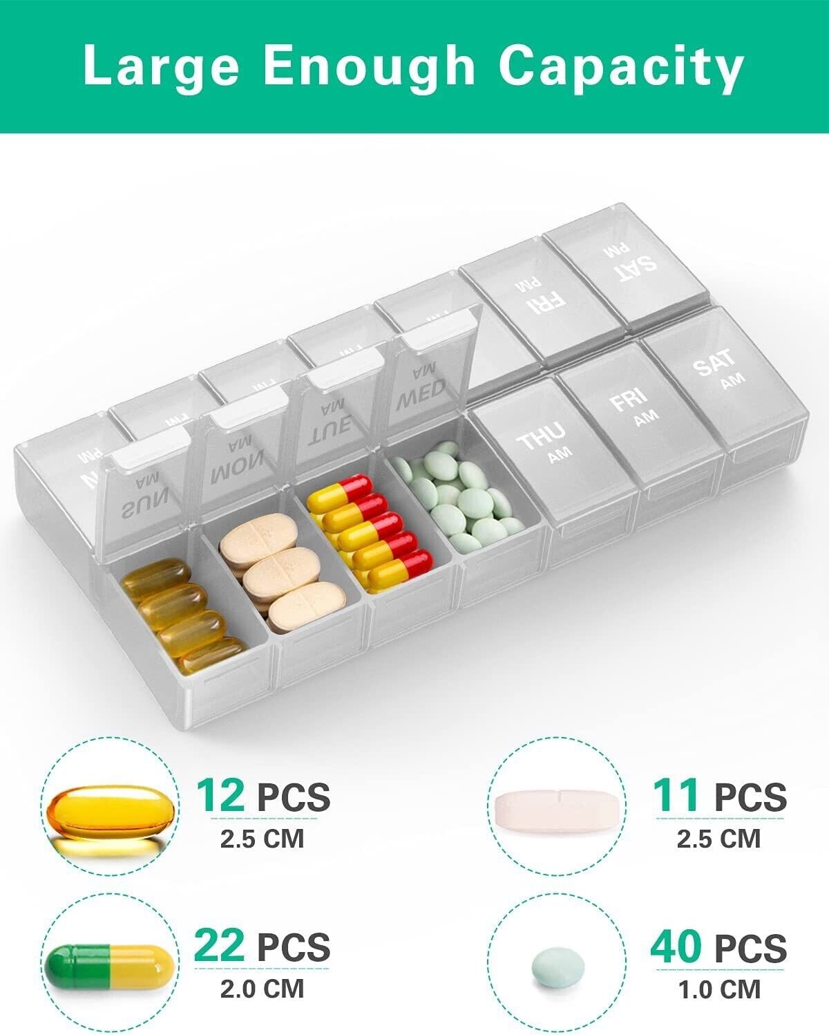 Double Row Fixed 14 Compartments Medicine Box Mini Travel Loaded Tablets Storage