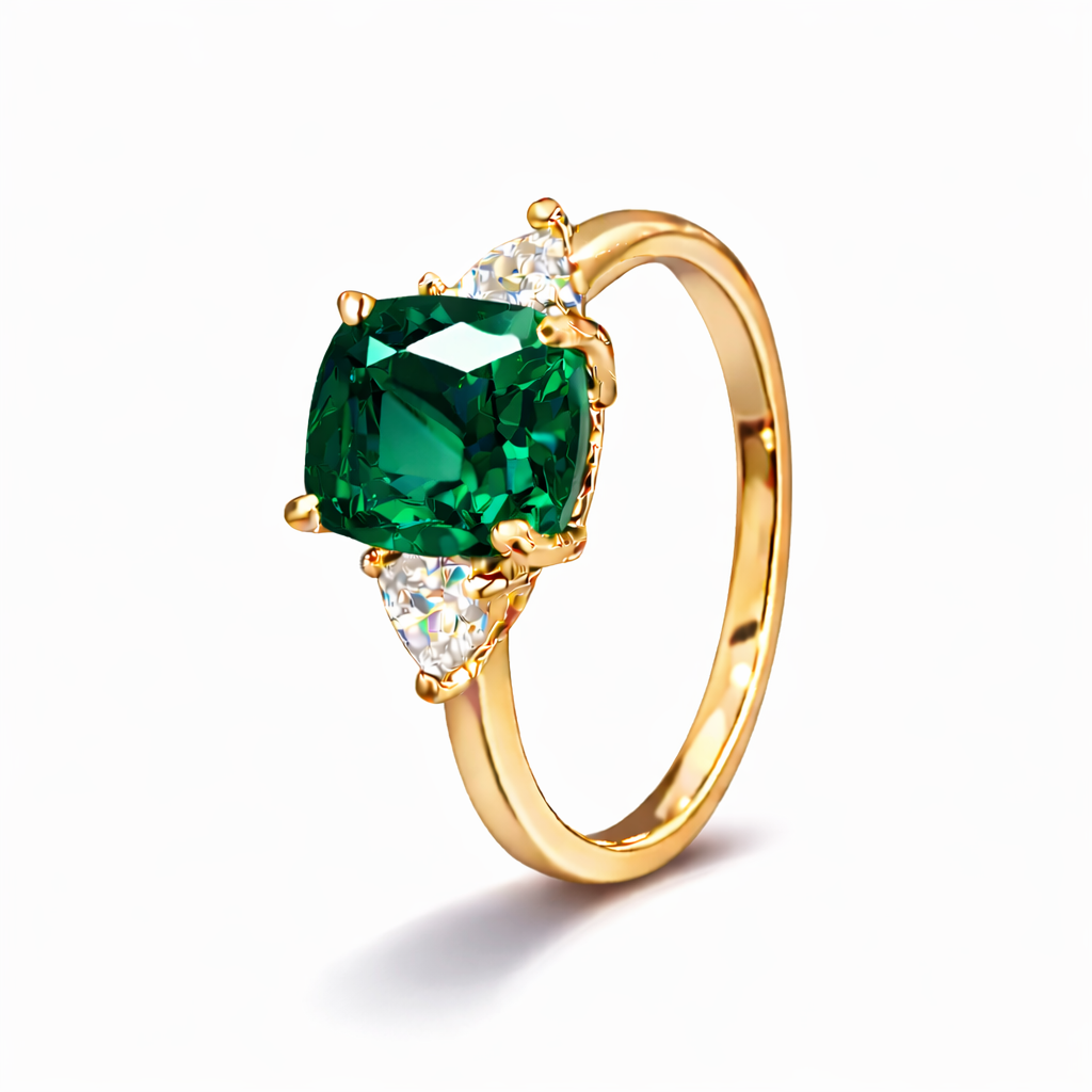 Women Gold Tone Cushion Cut Zircon Rings Green Blue Red Pink & FREE LED Gift Box # R228
