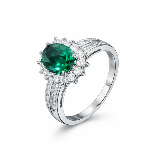 Elegant Green Simulated Gem Stones Halo Ring Alloy Band Cocktail Dress Ring Gift # R132