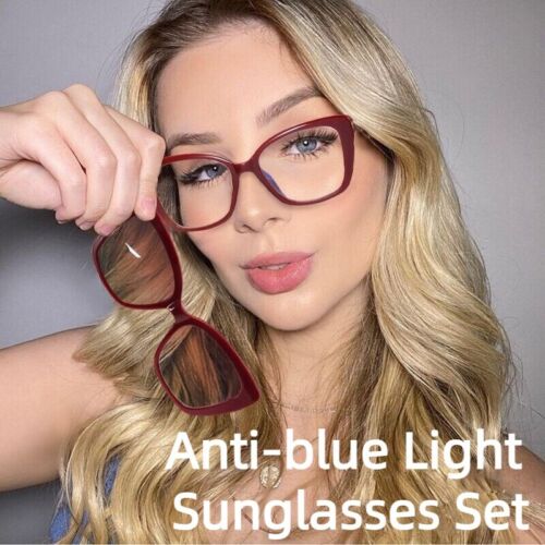 Women's UV400 Polarised Antiblue Light Magnetic Glasses Clips Sunglasses Set