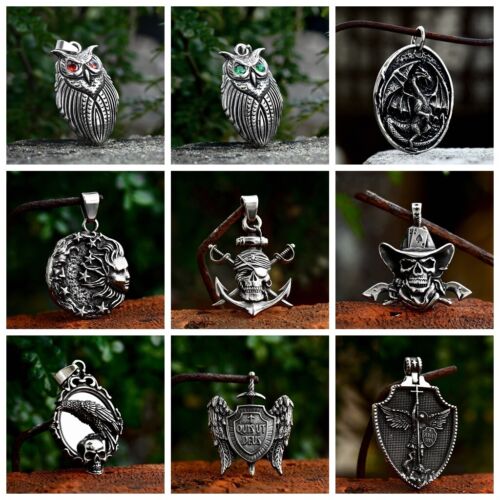 Cool Retro Punk Owl Dragon Mythical Angel Skull wing Titanium Steel Necklace