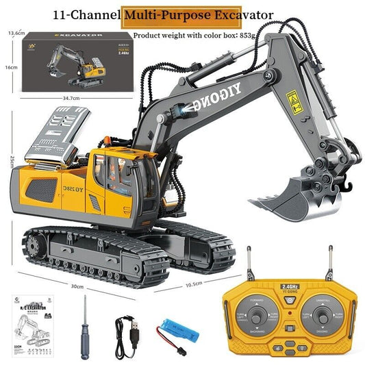 Grey Alloy Remote Control Excavator 11 Channel Crawler Boys Engineering Toys
