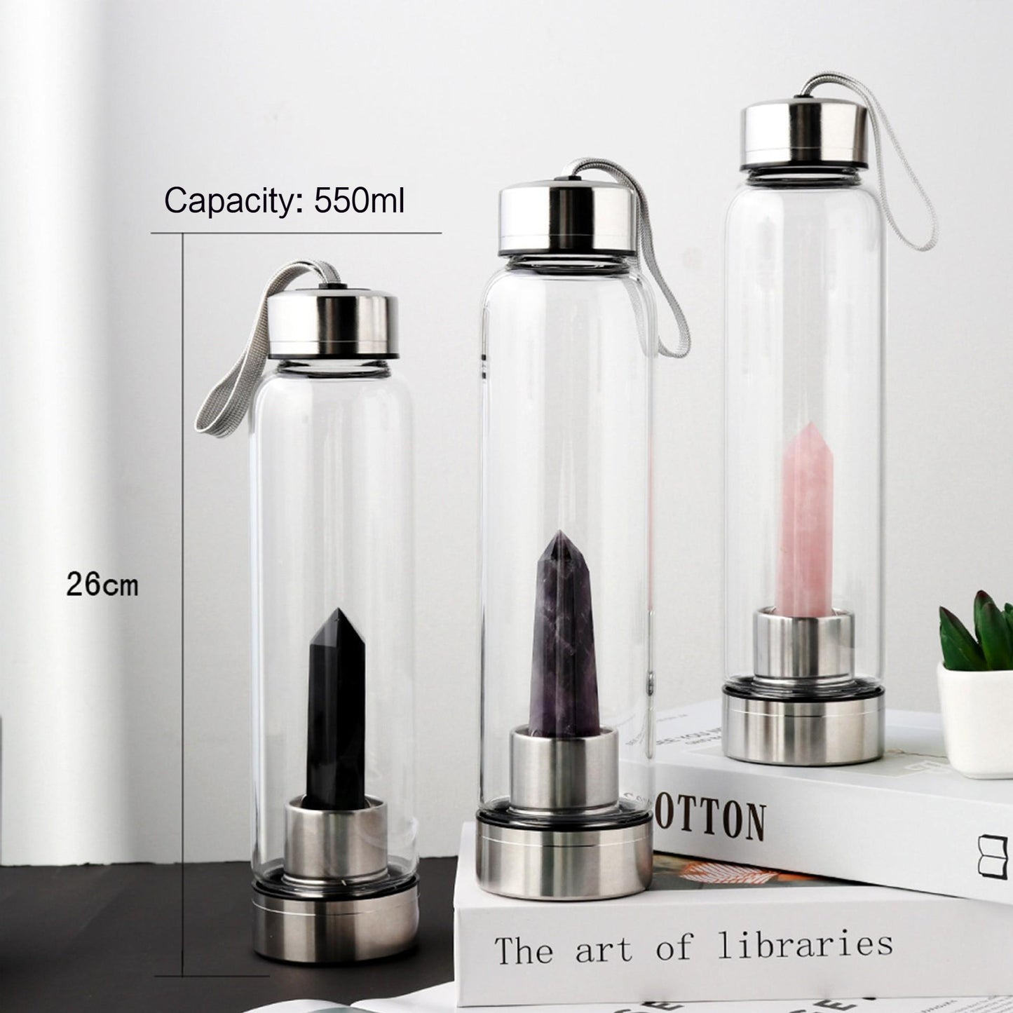 Fashion Colorful Energy Crystal Stone Hexagon Column Glass Water Bottle Gift