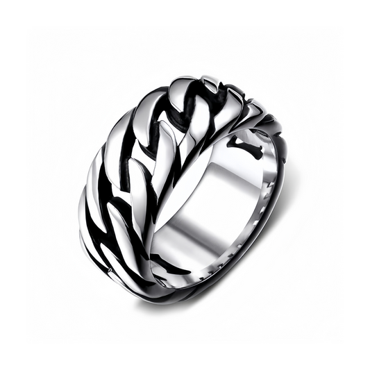 Men Cuban Link Chain Stainless Steel Rings Chunky Polished Band Biker Punk Style R215