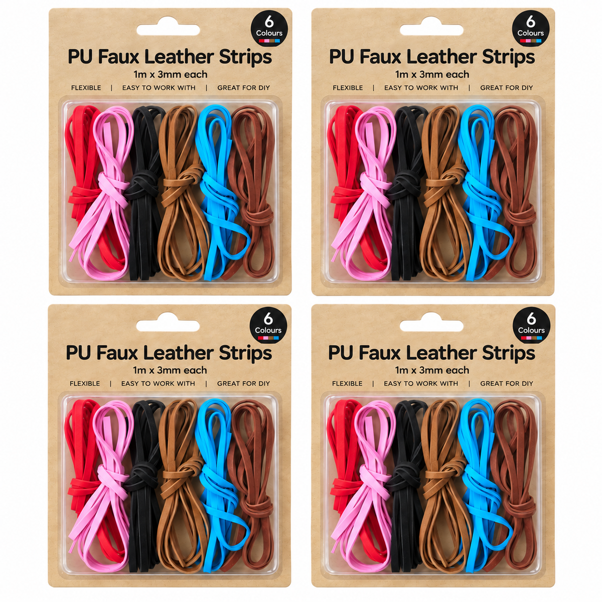 PU Faux Leather Cord Strips 1M x 3mm Jewellery Making DIY Craft 4 Pack