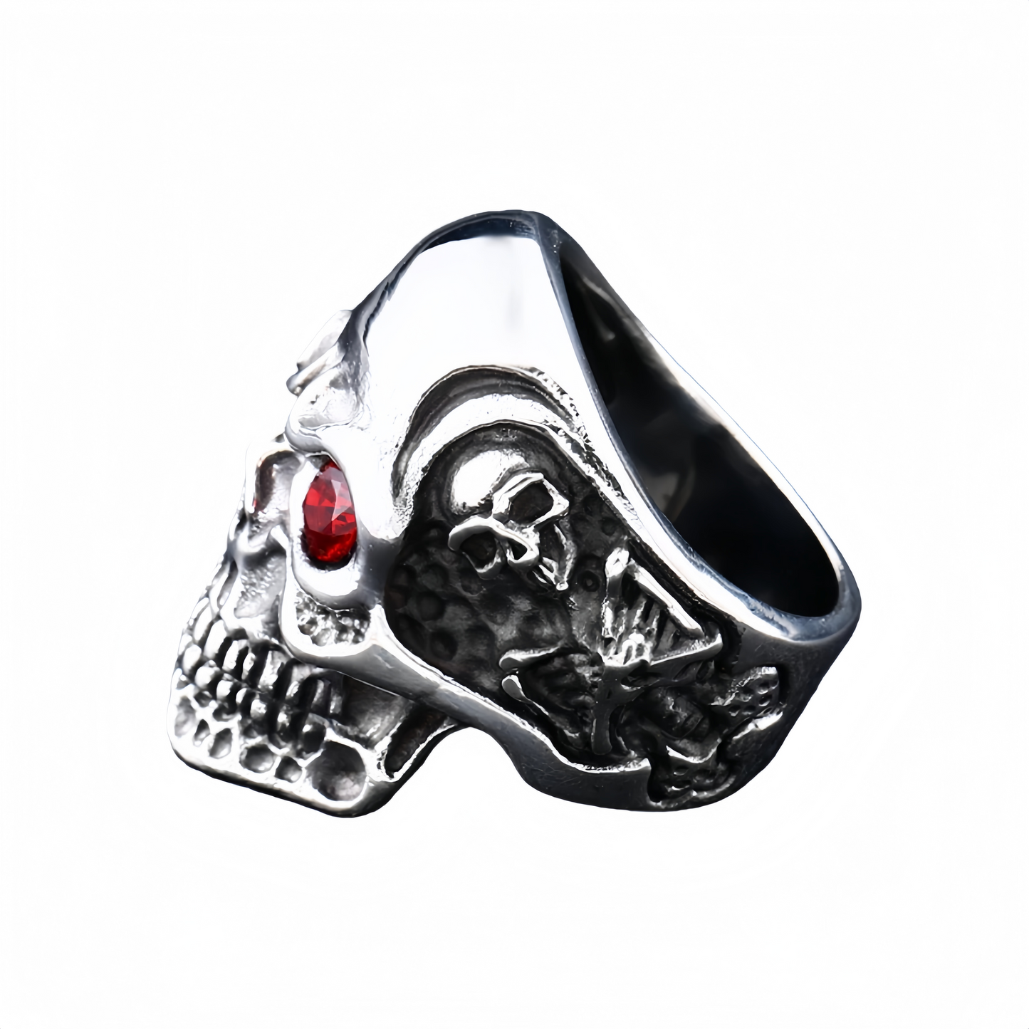 Men’s Gothic Skull Ring Red & Blue CZ Eyes Silver Tone Biker Punk Statement Ring # R25