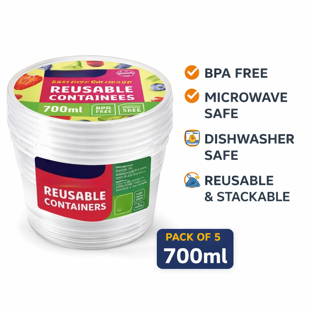 Round Reusable Food Container 300 / 700ml BPA Free Microwave Safe Takeaway with Lid # KIT 309597 / KIT 309603