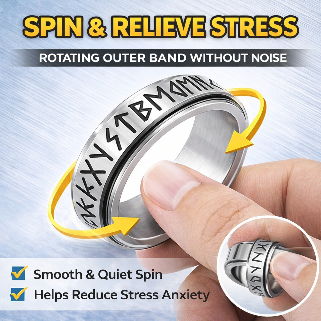 Viking Nordic Rune Spinner Ring Rotating Fidget Anxiety Stress Relief Norse Band # R421
