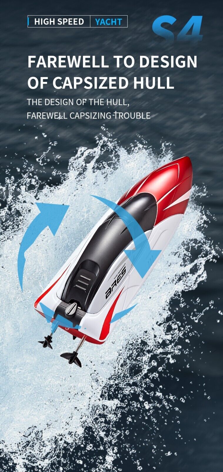 Remote Control Boat S4 Water Speed Boat Charging Waterproof Ship Children Toy