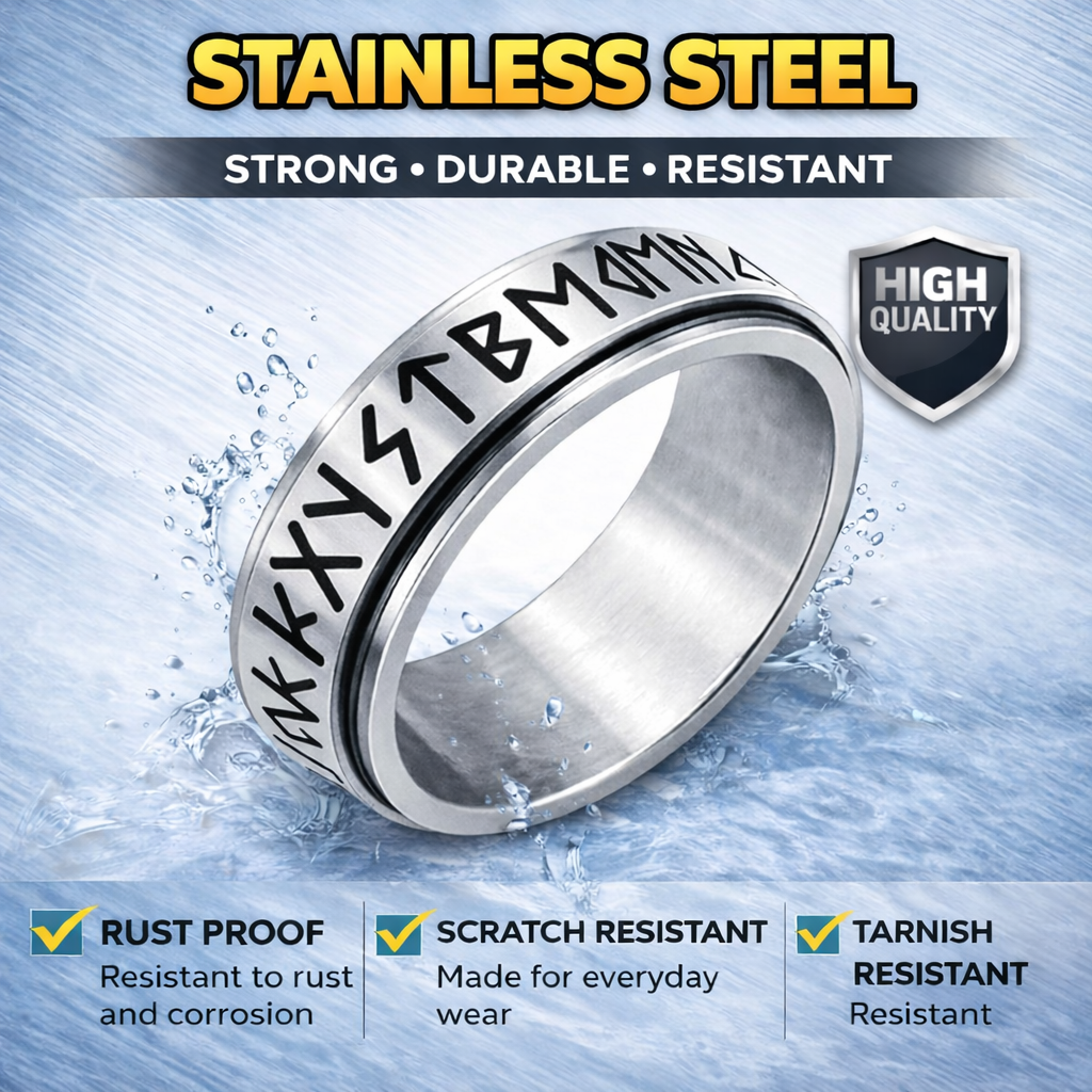 Viking Nordic Rune Spinner Ring Rotating Fidget Anxiety Stress Relief Norse Band # R421