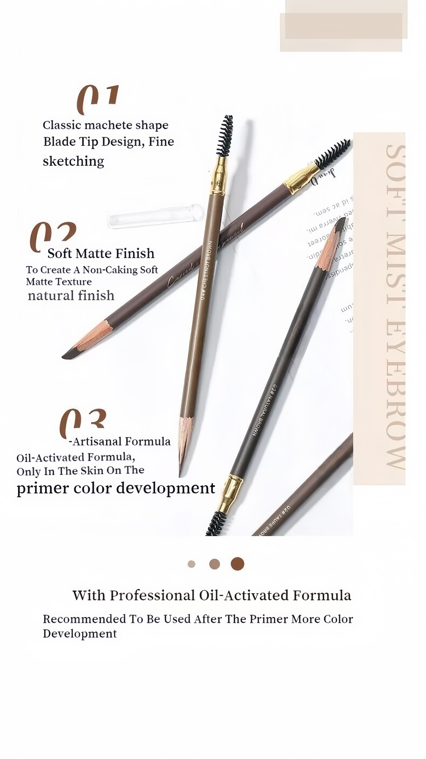 Waterproof Knife Shape Eyebrow Pencil & Spoolie Brush Natural Finish Brow Makeup