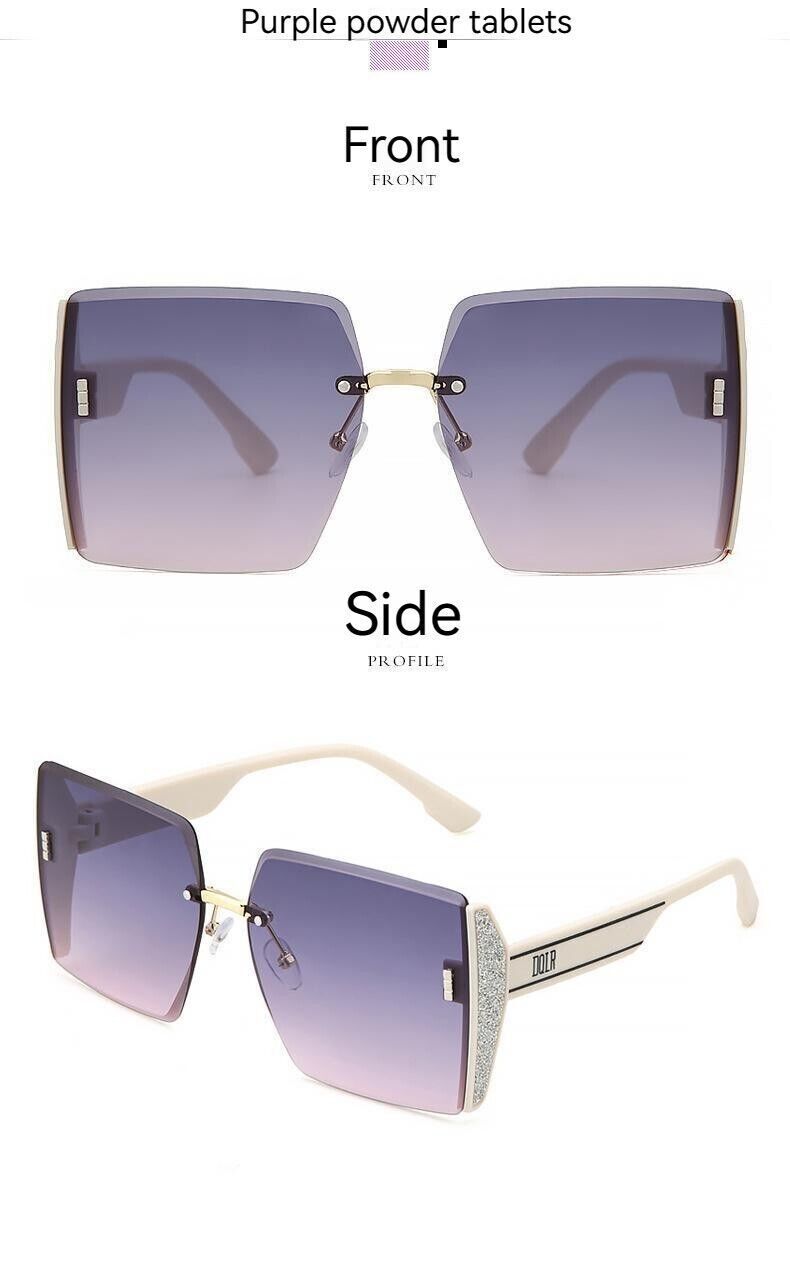 Fashion Square Rimless Personality Glasses Large Frame Cut Edge Sunglasses