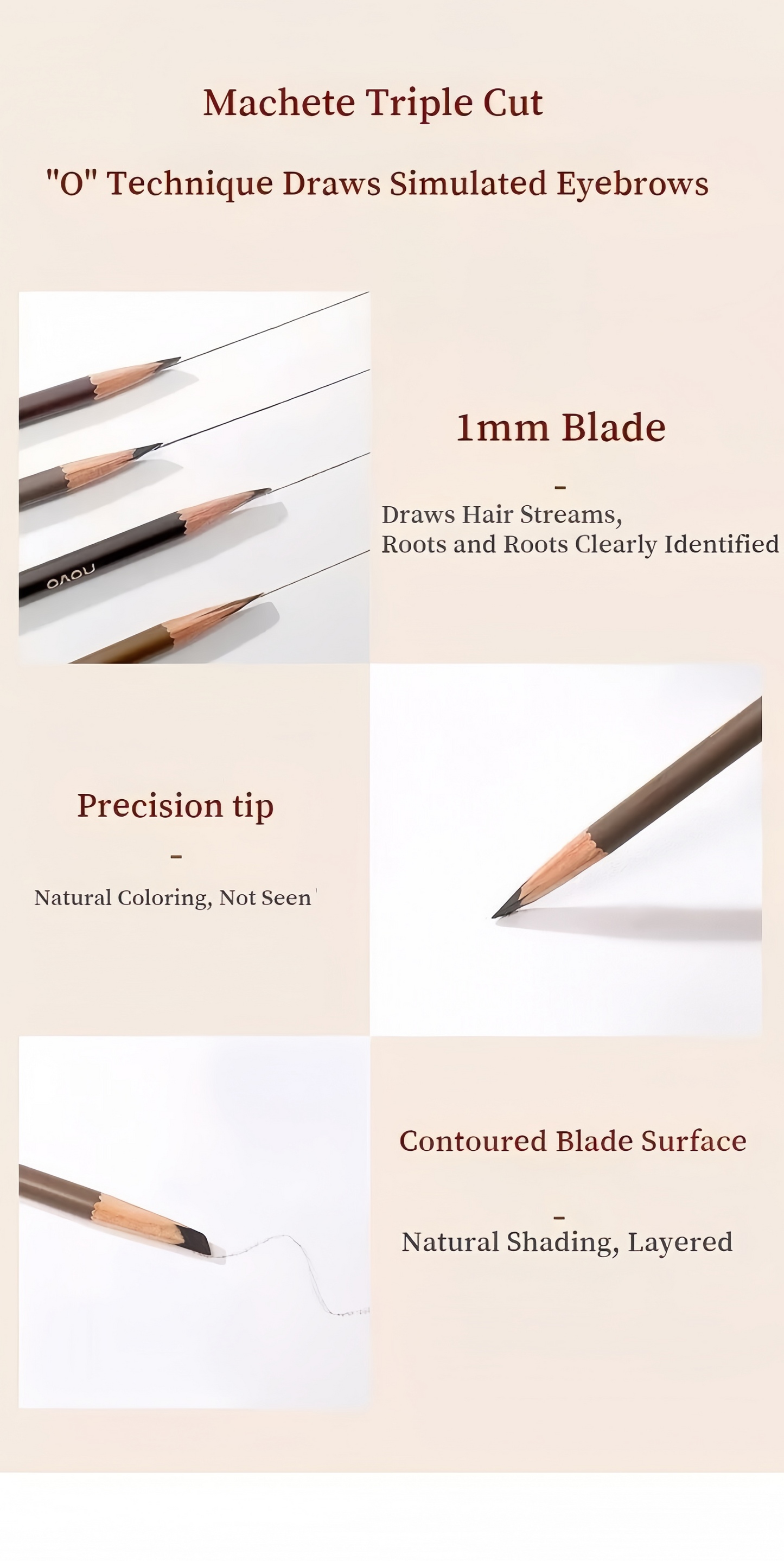 Waterproof Knife Shape Eyebrow Pencil & Spoolie Brush Natural Finish Brow Makeup