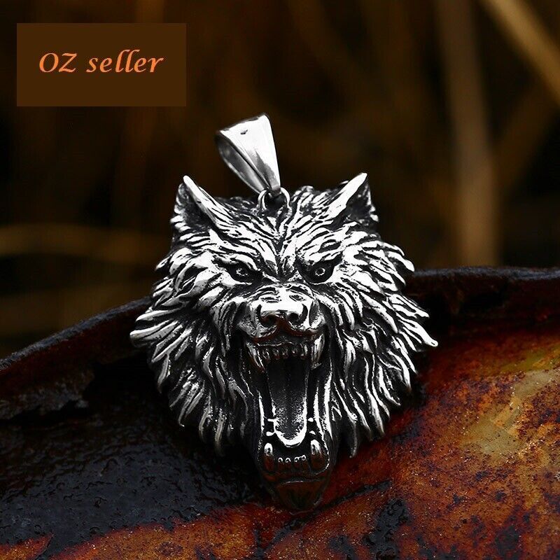 Cool Retro Punk Vintage Wolf Totem Valknut Pendant Biker Titanium Steel Necklace