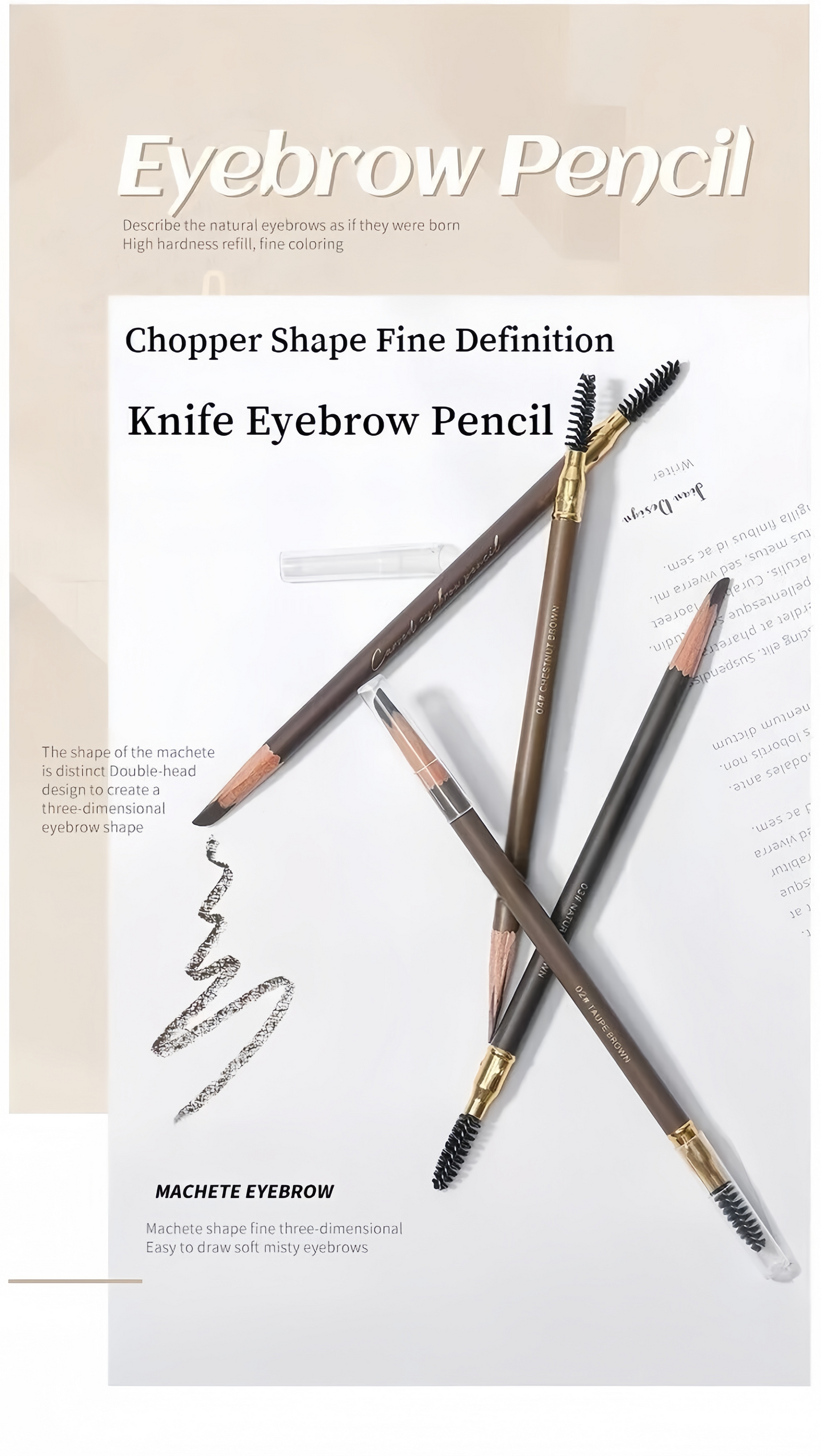 Waterproof Knife Shape Eyebrow Pencil & Spoolie Brush Natural Finish Brow Makeup