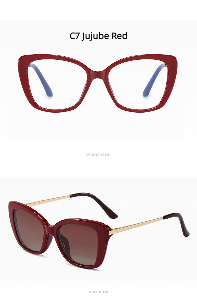 Women's UV400 Polarised Antiblue Light Magnetic Glasses Clips Sunglasses Set