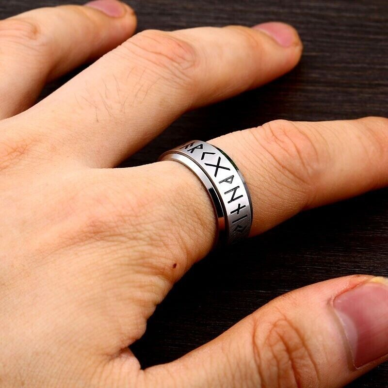 Viking Nordic Rune Spinner Ring Rotating Fidget Anxiety Stress Relief Norse Band # R421