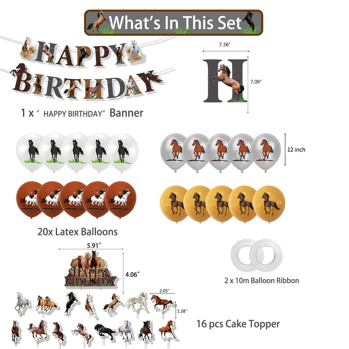 Mixed Theme Children's Birthday Alphabet Pull Flag Cake Balloons Multiple