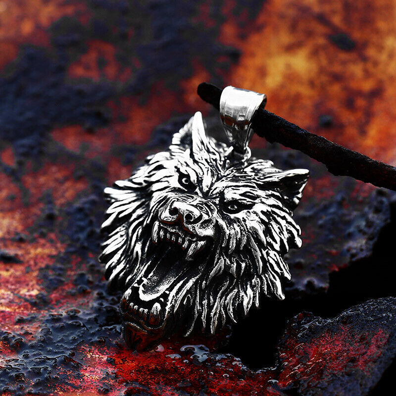 Cool Retro Punk Vintage Wolf Totem Valknut Pendant Biker Titanium Steel Necklace